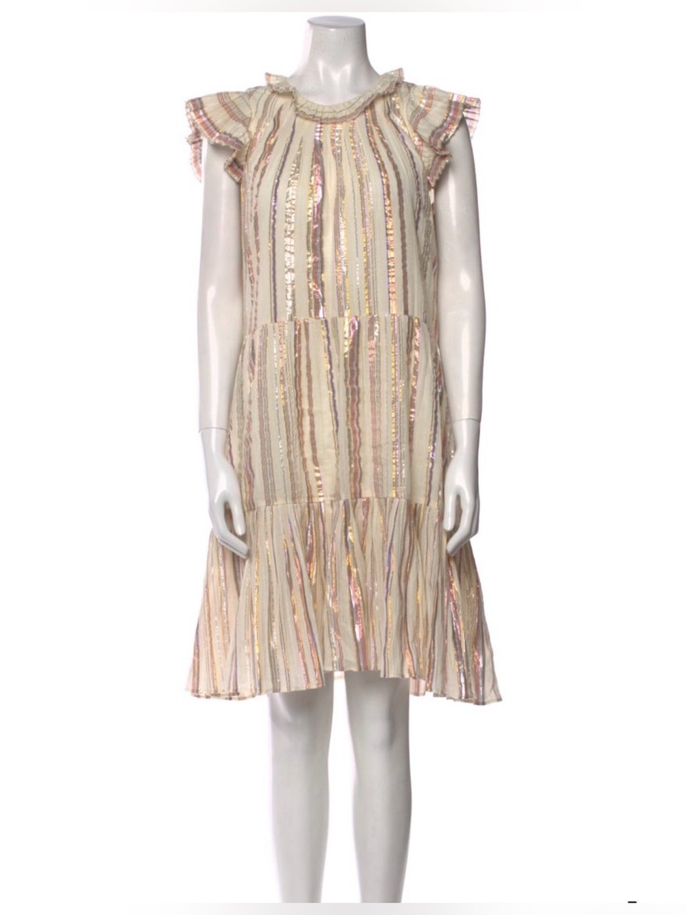 Sea New York Cream Dress with Pink and Gold Metallic Stripes